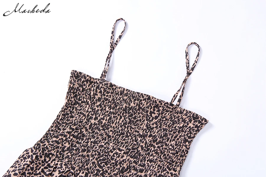 Macheda Autumn Leopard Print Mini Dresses Women Fashion Spaghetti Strap Ruffle Sleeveless Casual Short Dresses New