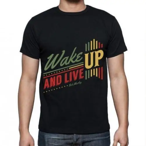 Футболка с надписью Wake Up And Live Боб Марли|Мужские футболки| |