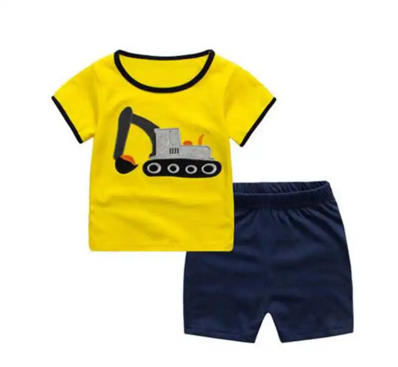 Kids Baby Boys summer clothes dinosaur animal costume Short Sleeve T-shit+Pants girl Sport Suits toddler outfits | Детская одежда и