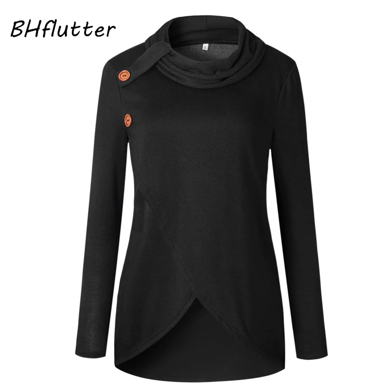 BHflutter Turtleneck 2018 Pullover Women Fashion Buttons Long Sleeve Knitted Sweater Female Cross Casual Winter Sweaters Jumpers | Женская