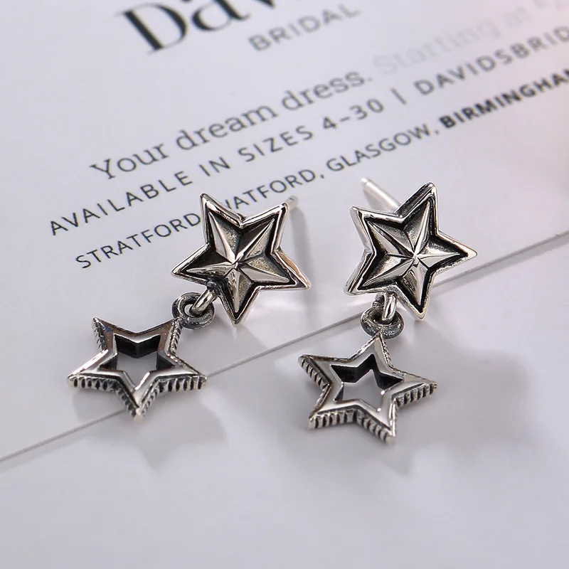 

2018 Top Fashion Women L&p New Arrival Vintage Gothic Two Stars Earrings 925 Sterling Sliver Handmade Dangle Jewelry Girl Gifts