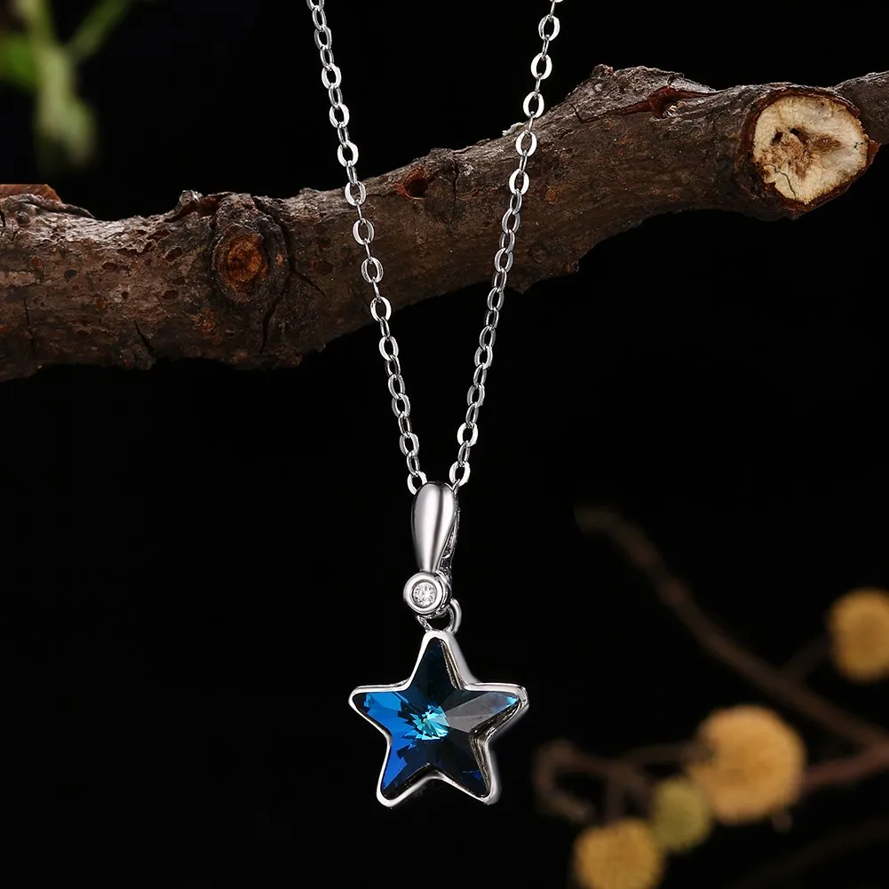 LEKANI кристаллами от Swarovski синий Star кристалл кулон ожерелье Женская 100% серебро