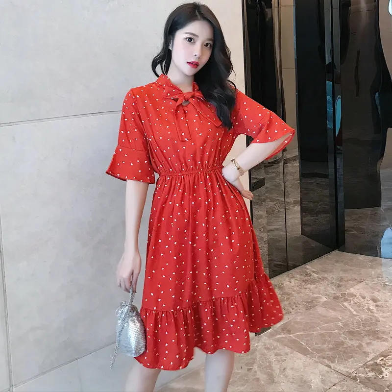 Summer Women's Dress 2019 Casual High Elastic Waist A-line Vintage Party Dresses Ladies Bow Floral Print Boho Chiffon Sundress | Женская