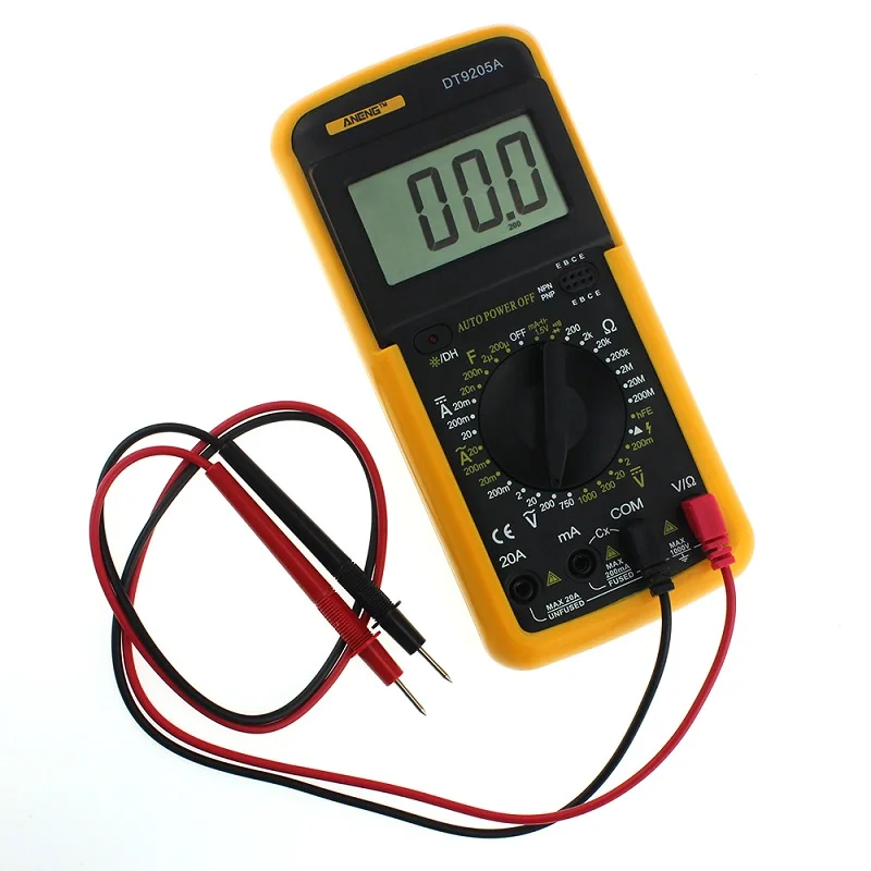 Цвет: желтый DT9205A Цифровой мультиметр AC/DC Напряжение Ток Сопротивление Емкость ручной измеритель мощности тестер - Цвет: Цвет: желтый