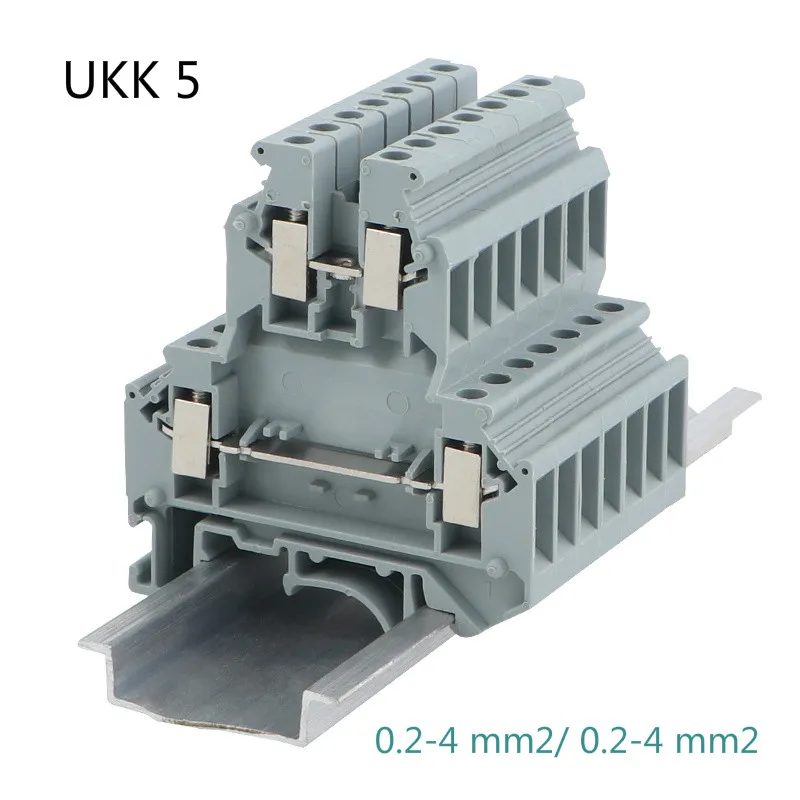 10 шт., Штекерный разъем типа UKK 24-12AWG, 5 Din-рейки, тонкие модульные двухслойные Винтовые клеммные колодки UKK-5