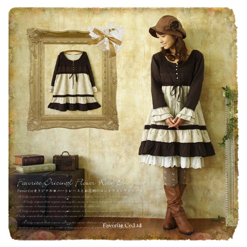 Милое женское платье Mori Girl милое Хлопковое миди с цветочным принтом в стиле