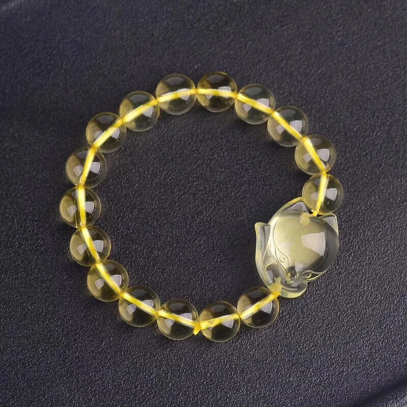 Браслет с натуральным желтым цитрином круглые шарики женский и мужской