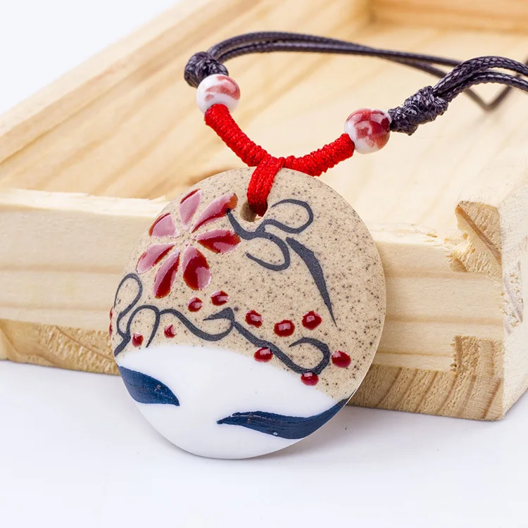 FREE SHIPPING Retro Pastoral Style Beauty Sleepy Face Hand-painted Earthenware Ceramics Beads Necklace Porcelain Ethnic Jewelry | Украшения