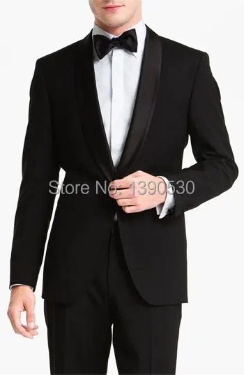 Черная атласная шаль на заказ смокинг из 100% шерсти с отворотом одной пуговице