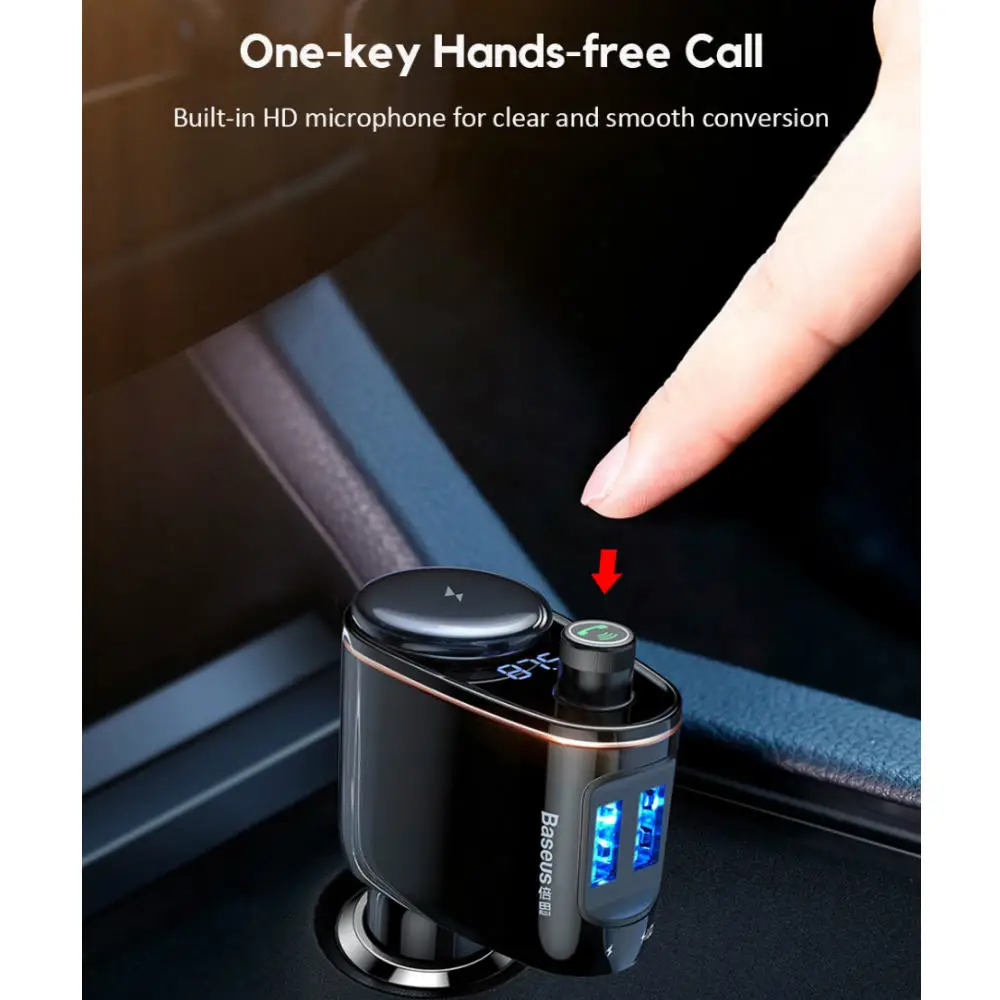 Baseus Bluetooth 4 2 MP3 автомобиля Dual USB Зарядное устройство 3.4A быстрой зарядки