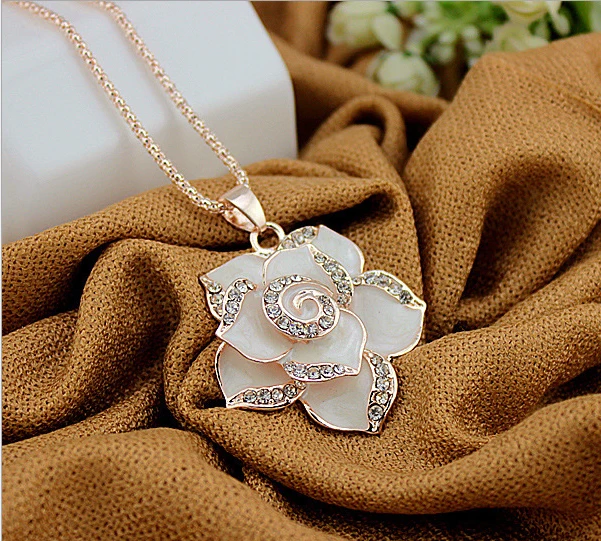 Трехмерное длинное ожерелье из сплава двойной Camellia (76 см)|long necklace|necklace longnecklace necklace