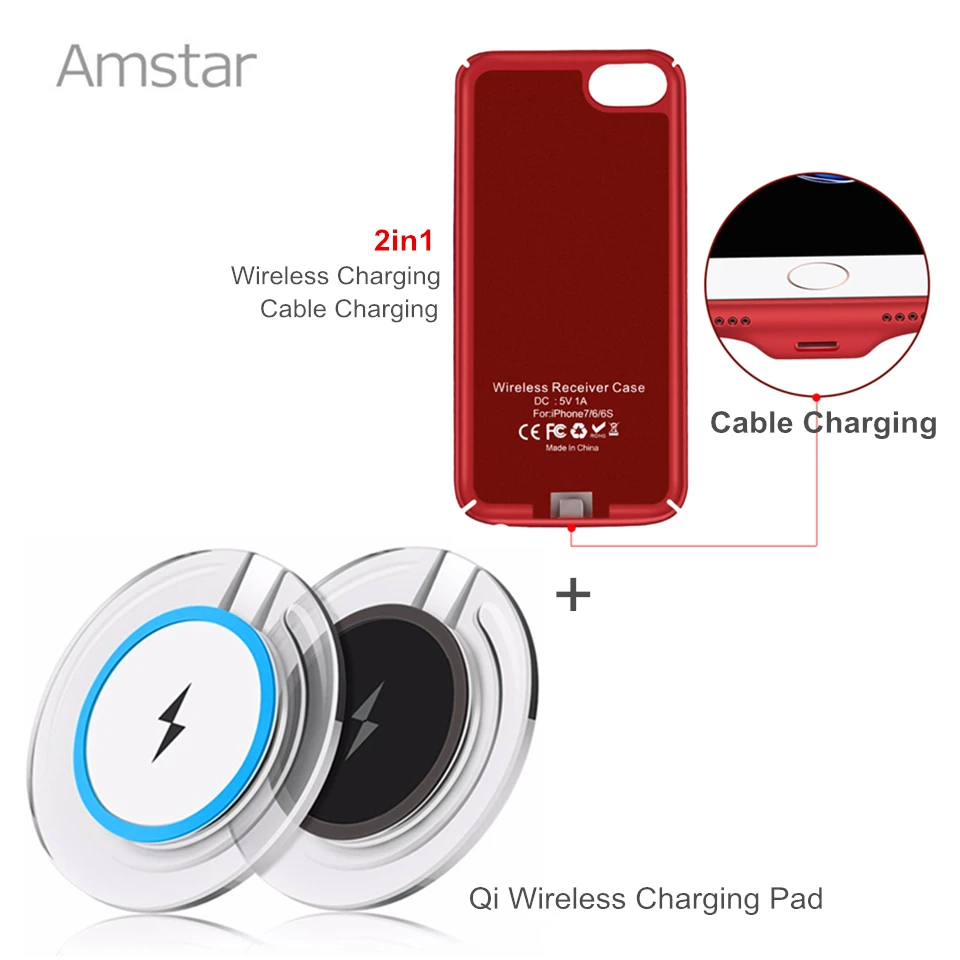 Amstar Qi Беспроводное зарядное устройство для зарядки iPhone X 8 Plus + приемник чехол 7 6 S