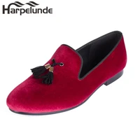 harpelunde tassels men wedding dress shoes red velvet loafer slippers size 6 14