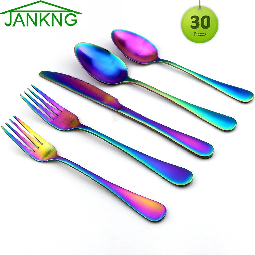 JANKNG 30 шт./компл. красочные столовые приборы из нержавеющей стали набор матовой