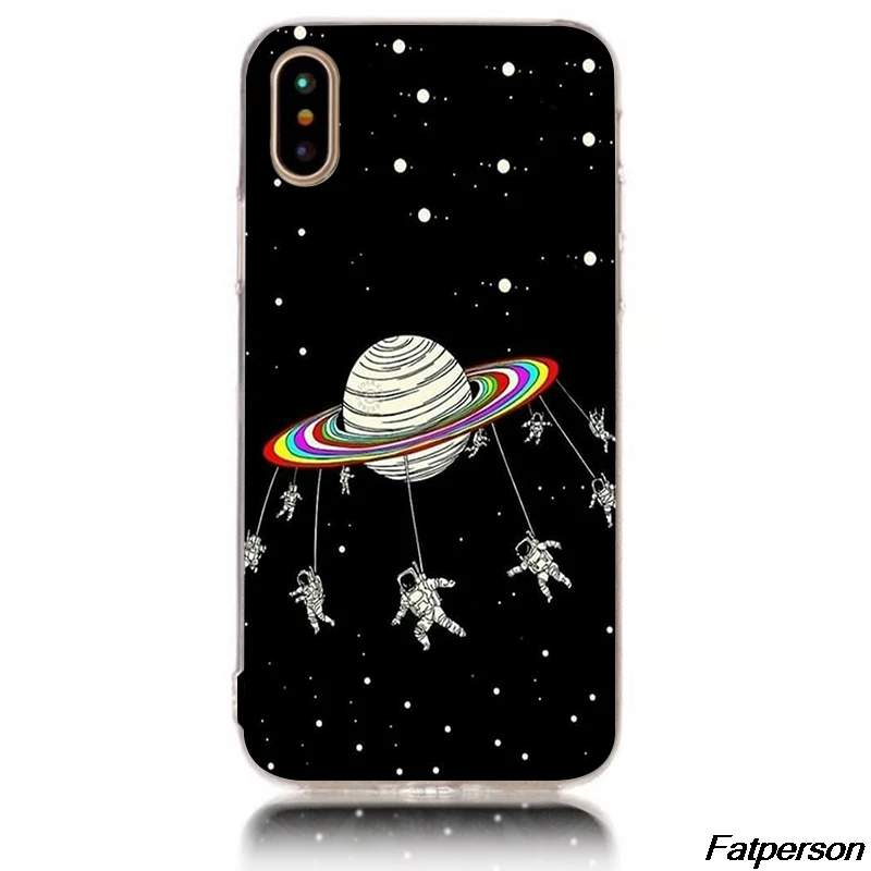 Чехол для Apple iPhone X 5s 6 6s 7 8Plus прозрачный черный и белый цвета небесно-космическая