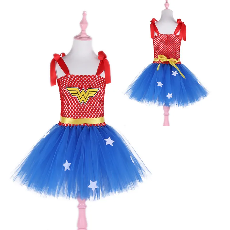 

Girls Wonder-woman Tutu Dress Halloween Christmas Kids Girl Party Dresses Superhero Baby Cosplay Costume Girl Dresses Summer