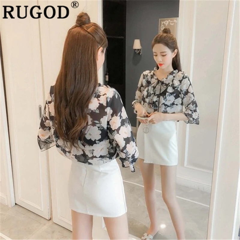 RUGOD/женские рубашки с цветочным принтом элегантные винтажные свободные летние