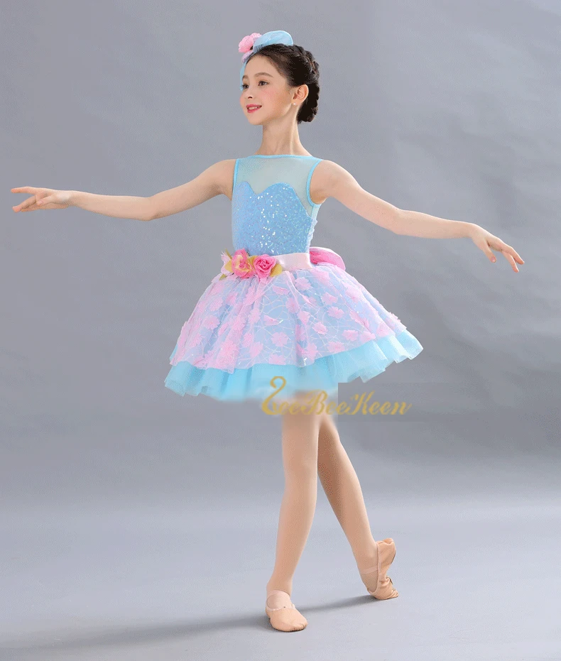 Girls Adult Ballet Tutu Dress Blue Costume Sequin Pink Flower Ballerina Performance Dance For Women | Тематическая одежда и