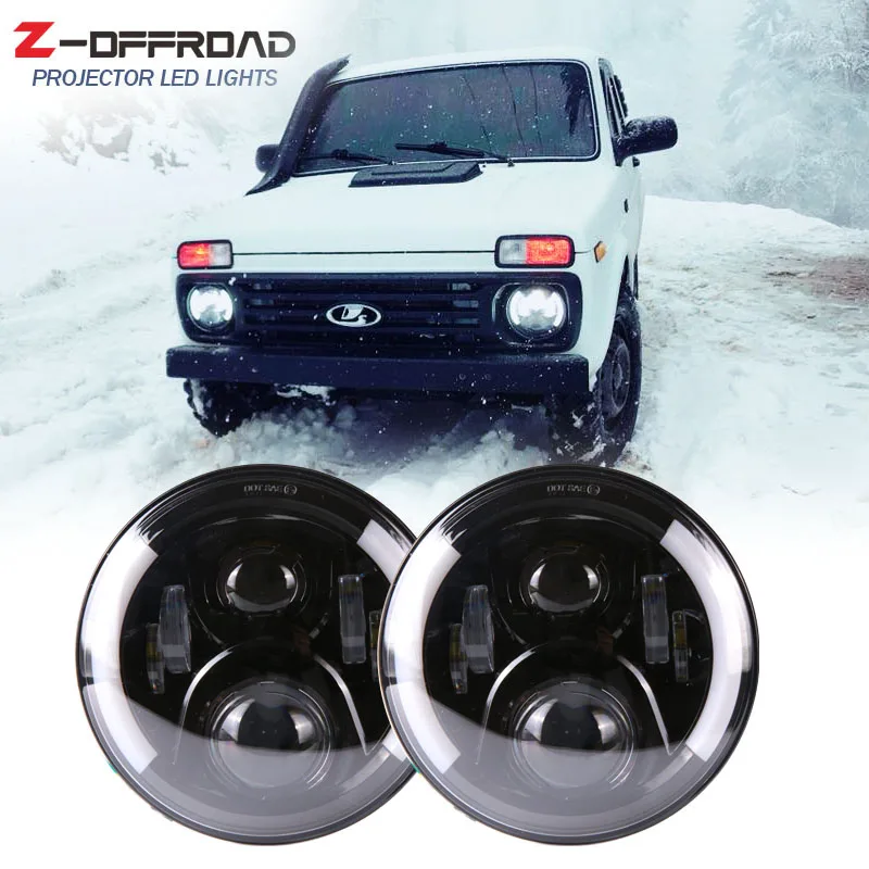 Для Lada 4x4 urban Niva UAZ Hunter Suzuki Samurai NissanV Круглый 7 &quotсветодиодный Halo фара с DRL Поворотная