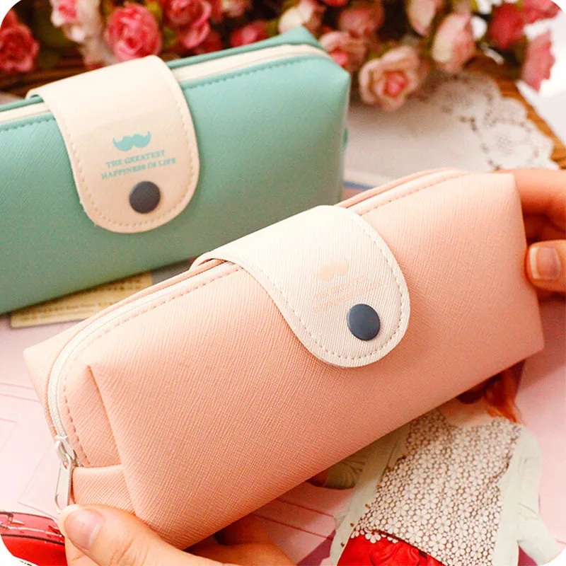 

korean candy color pencil case PU leather school pencil bag for girl stationery estojo escolar school supplies