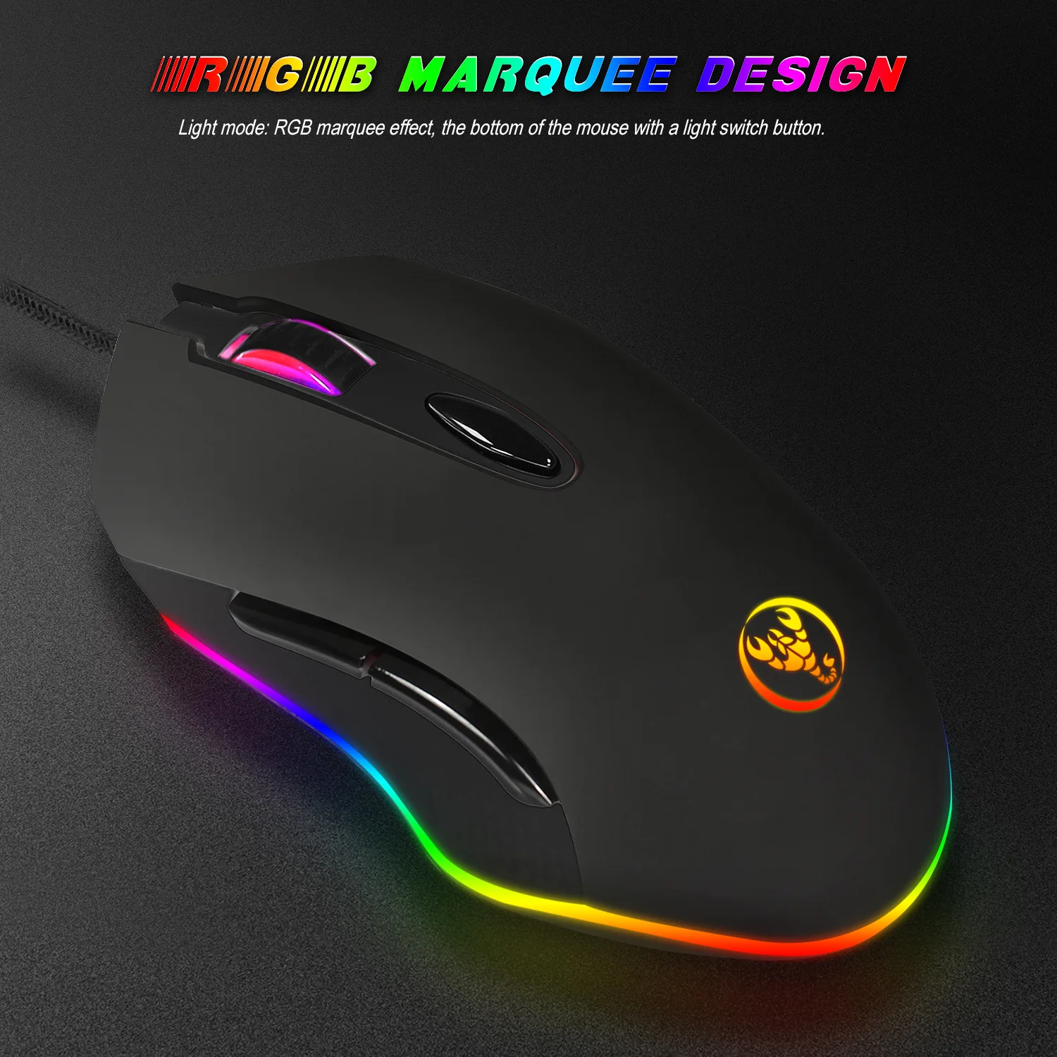 Hongsund RGB Проводная игровая мышь с разрешением для макросъемки USB 6 кнопок 4800DPI