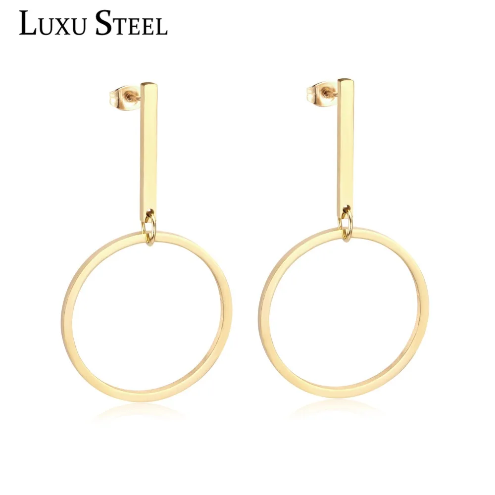 Женские серьги подвески LUXUSTEEL круглые с геометрическим узором вечерние из