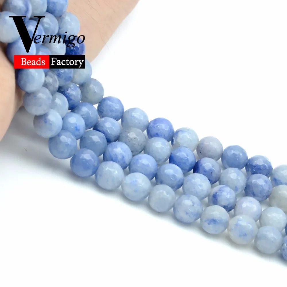 Бисер из натурального камня граненый голубой с Aventurine россыпью для