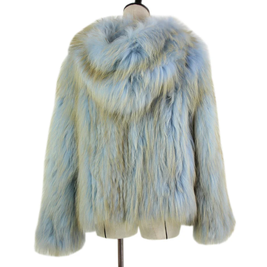 Beste 2018 Winter Nieuwe Mode Vrouwen Echt Fox Fur Gebreide Warme Jas Lichtblauw Jassen Truien Met Kap Jassen * Harppihop