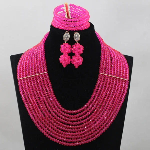 2017 удивительные ярко розовые африканские бусы ювелирный набор фуксия