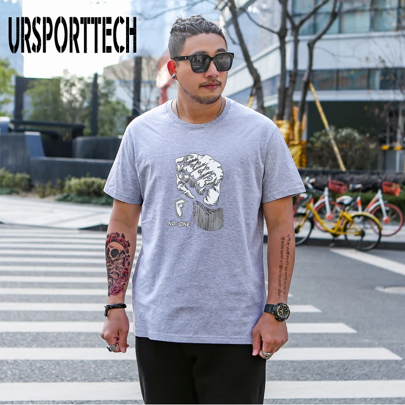 URSPORTTECH Men's T-Shirts Summer Short Sleeve T Shirt Plus Size 5XL Men Simple 3D Pattern Print Cotton Brand Top Tees | Мужская