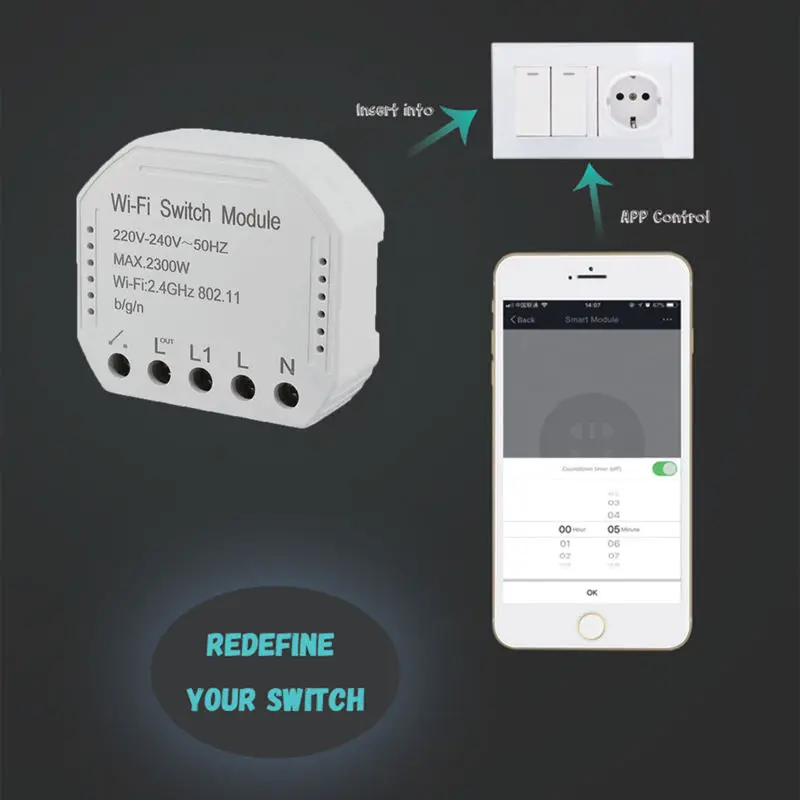Wifi смарт-переключатель модуль 220-240 В 2300 Вт контроллер таймер Выключатель света