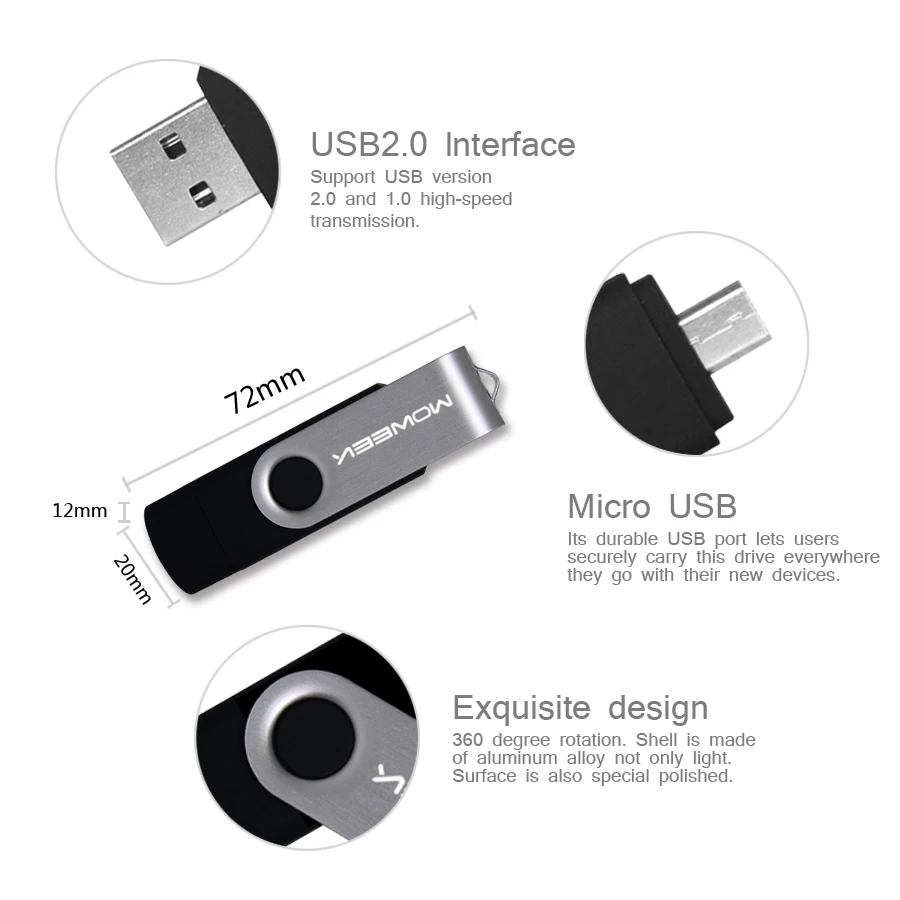 Moweek 16 Гб 6 шт./упак. разноцветные OTG USB флеш накопитель Флешка usb Внешняя память|memory