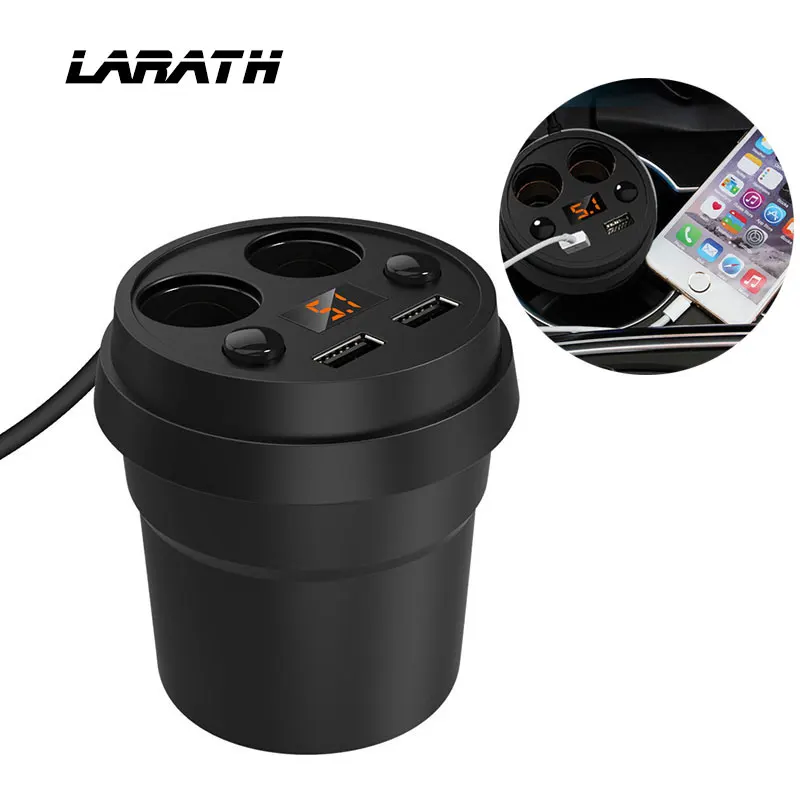 Кубок Держатель Автомобильное Зарядное Устройство Dual USB Порт и 2 Прикуривателя