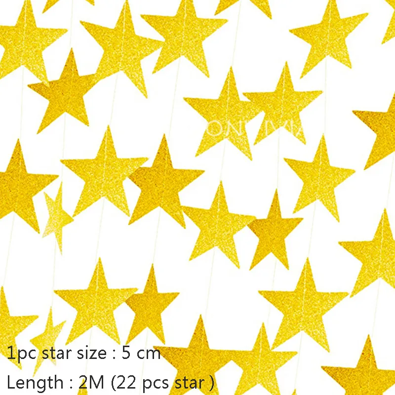 Shine Gold Star 1 комплект Золотая бумага звезда круглые гирлянды с баннерами 2 м день рождения цепочка баннер украшения занавеска Свадебная вечеринка Декор комнаты поставки - Цвет: Shine Gold Star