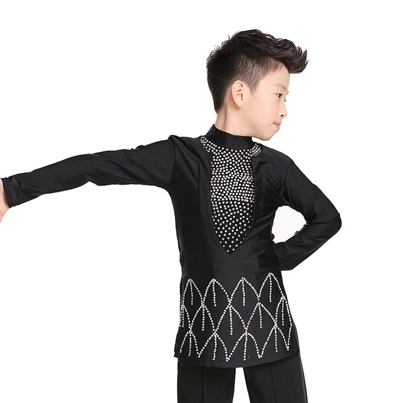 

New Latin Dance Shirts Men Boys Ballroom Costume Long Sleeve Children Tops Samba Rumba Competition Performance Wear Tops DN1103