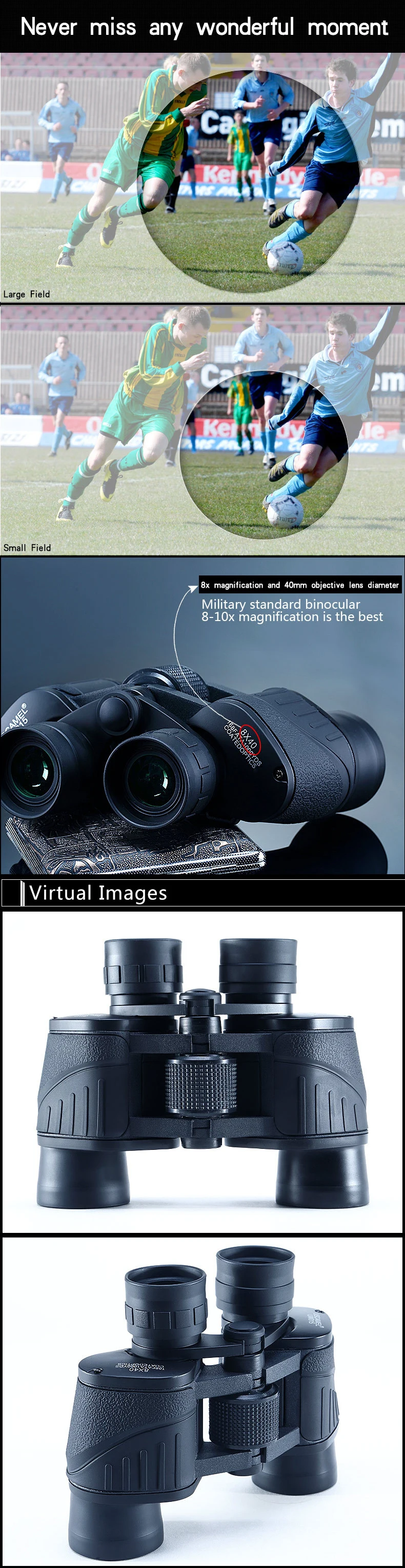 HD 8x40 Bak4 Профессиональный бинокль с чехлом Широкий формат крыши призматический бинокль Водонепроницаемый охота на открытом воздухе игры концертов