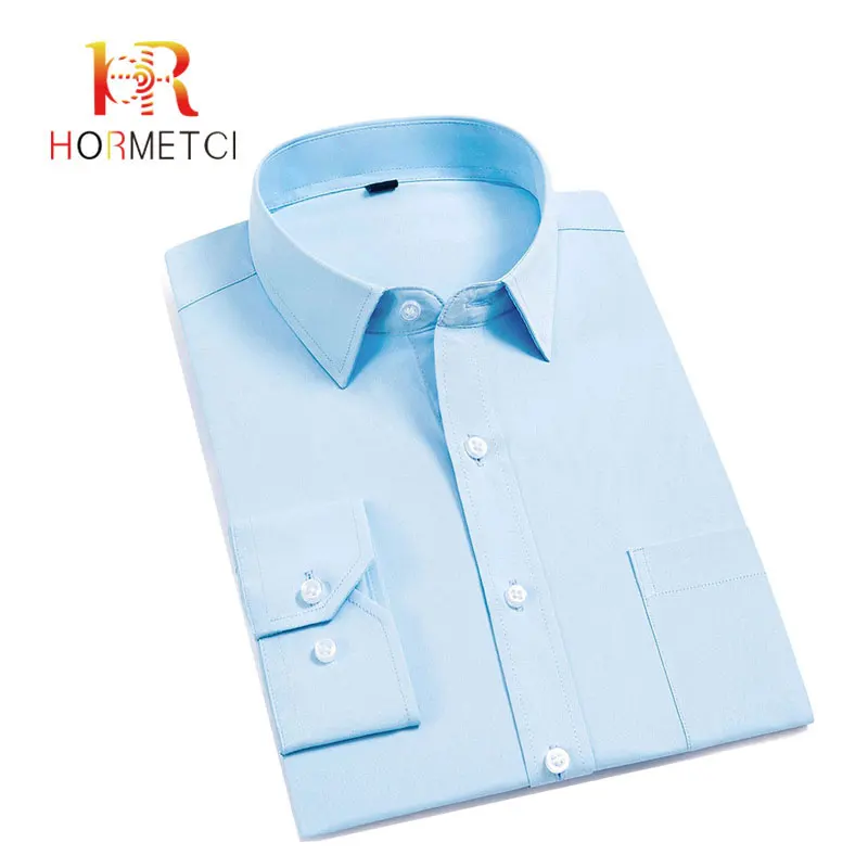 Мужские рубашки в полоску HORMETCI однотонные деловые с длинным рукавом для