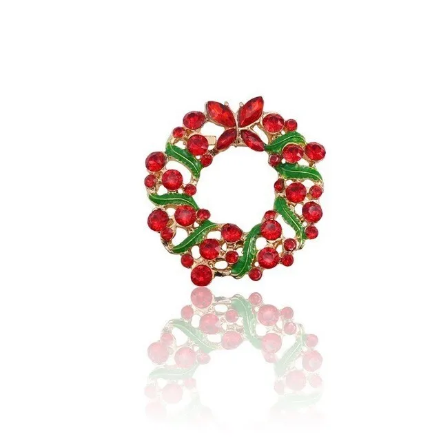 Wreath Рождественская брошь на булавке со стразами, эмаль, рождественская елка, колокольчик, Санта-Клаус, снеговик, венок, броши для женщин, рождественское ювелирное изделие, броши - Окраска металла: Wreath