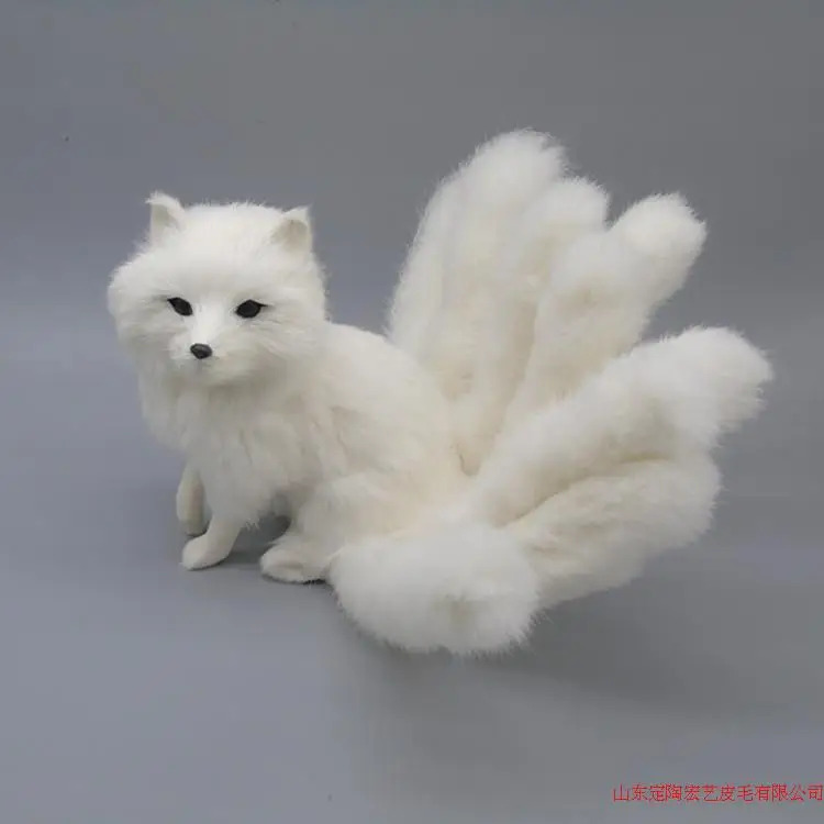 

large 25x17cm white fox model polyethylene & furs fox with nine tails , cosplay .prop handicraft,home decoration gift A303