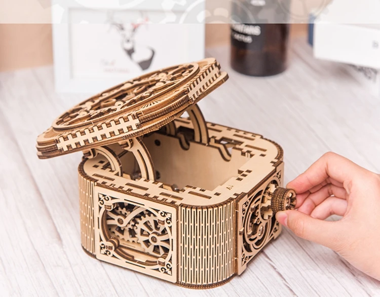 Деревянная 3D игрушка-головоломка DIY шкатулка для ювелирных изделий Механическая Трансмиссия модель для хранения ювелирных изделий собранная головоломка игрушки подарок для леди девушки