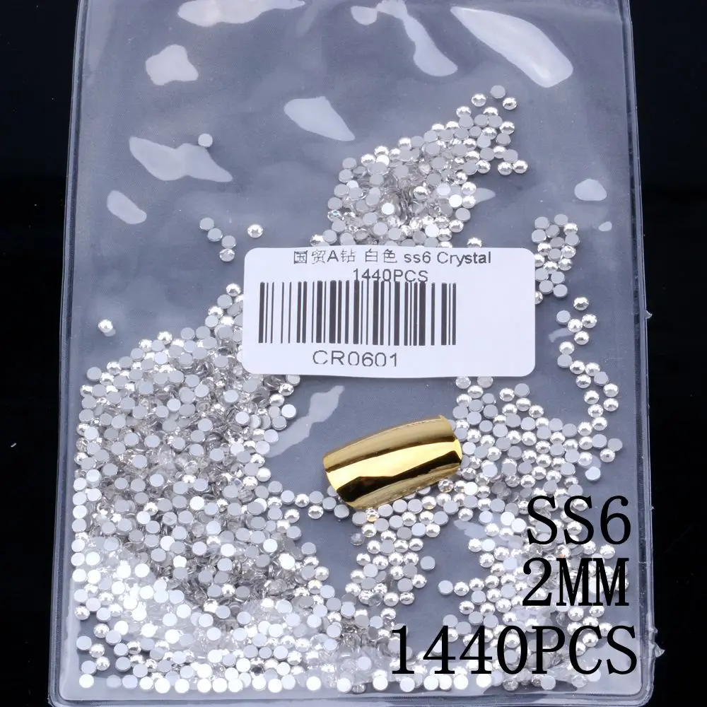 Crystal ss6 1440pcs Супер Блестящий SS3-SS30 хрустальные стразы AB с плоской задней частью Стразы для ногтей 3D не горячей фиксации украшения для ногтей DIY стеклянный маникюр - Цвет: Crystal ss6 1440pcs