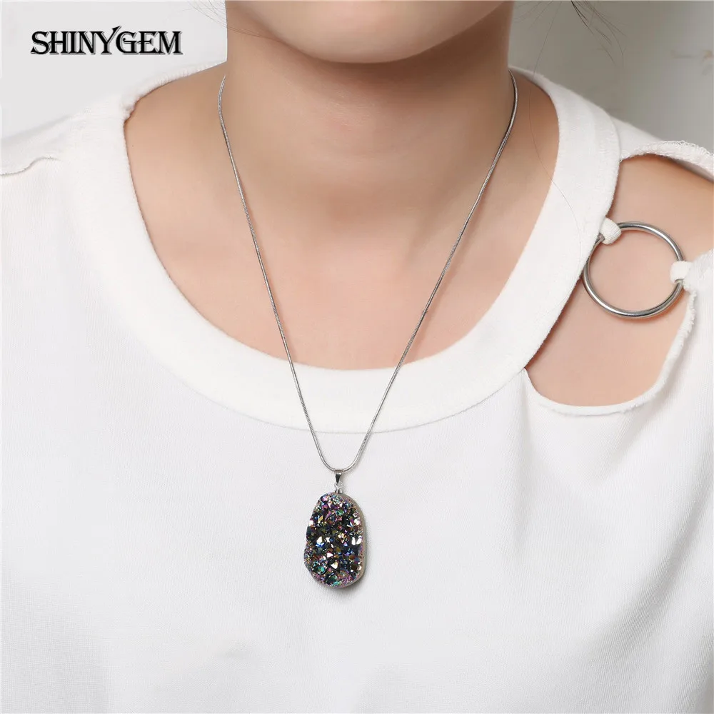 ShinyGem сверкающие натуральные чакра Опал Подвески разноцветная Друза Кристалл