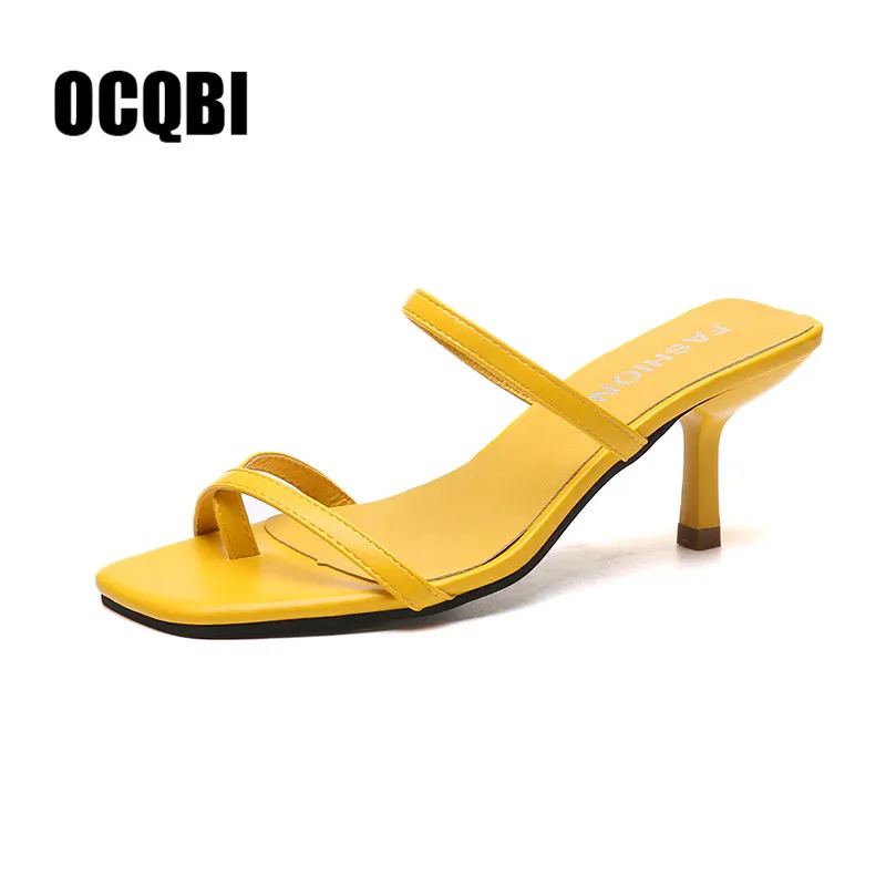 yellow Г.; шлепанцы с открытым носком; женские вьетнамки на тонком каблуке; женские летние шлепанцы; пляжные шлепанцы; винтажные босоножки на высоком каблуке с открытым носком - Цвет: yellow