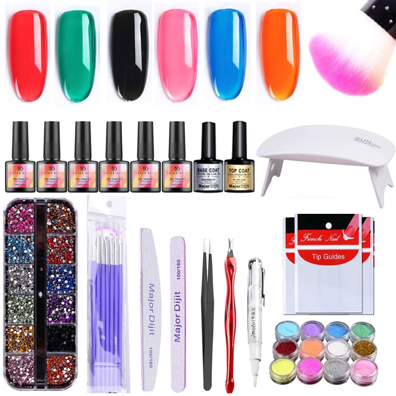 

Acrylic Nail Art Manicure Kit With Led UV Nail Lamp 6color Nail Polish Base &Top Coat Gel Varnish Manicure Tools Set