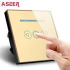 ASEER, настенный выключатель стандарта ЕС, AC110  240 В, стеклянная панель золотого цвета, настенный светильник, сенсорный диммер, 500 Вт, Hi-EUD01G