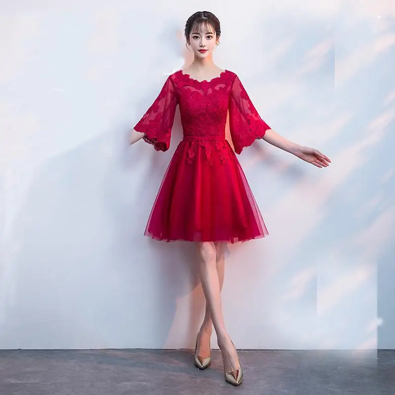 Благородные женские с круглым вырезом Китайский Женский мини-халат Vestidos китайская Невеста Вечеринка тост Qipao сексуальное кружевное платье для выпускного вечера платье Размер XS-XXXL - Цвет: Style 2
