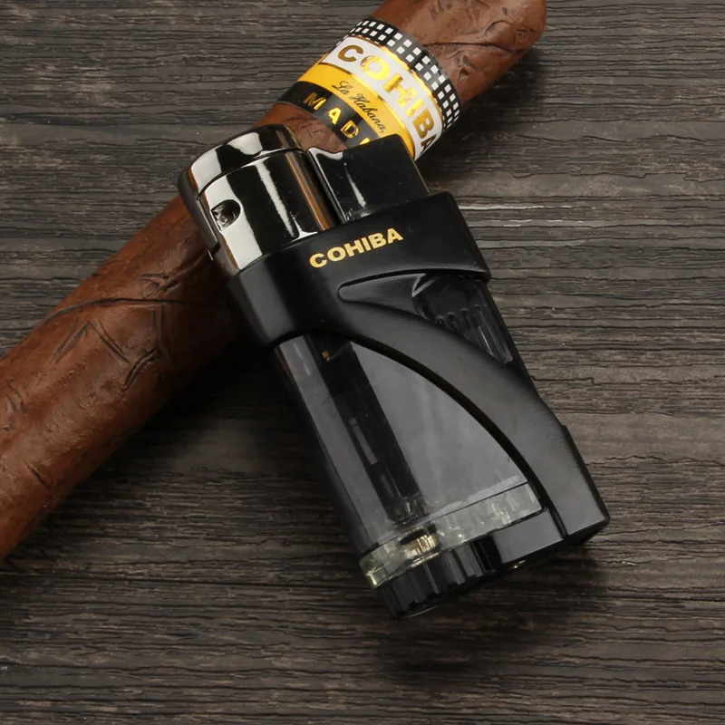 COHIBA зажигалка сигара 2 Факел пламя металл пластик ветрозащитный зажигалки для сигарет газ бутан зажигалка для сигар