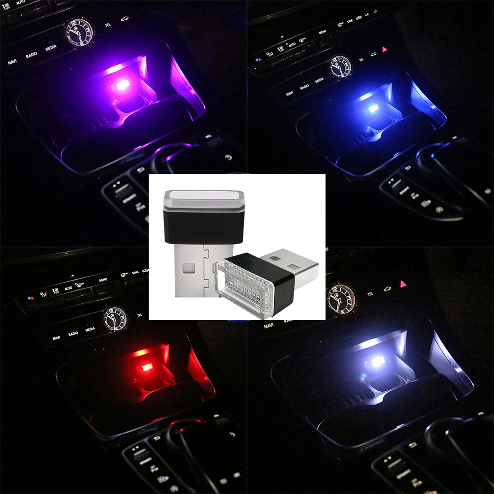 2 шт. атмосферные огни автомобиля 5 В USB белый красный синий розовый фиолетовый