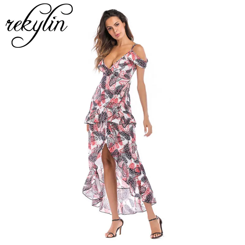 Женское длинное платье с принтом бабочки разрезом длинным рукавом весеннее