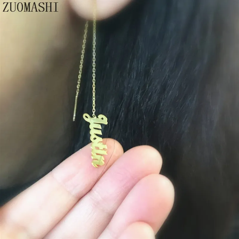 Женские серьги-подвески Threader сережки с индивидуальным именем серьги-цепочки |